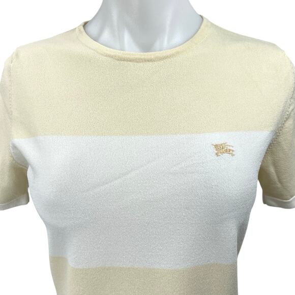 Burberrys Cream White Colorblock Knit Short Sleeve Sweater Tee T-Shirt Top Sz 6 - Picture 3 of 4